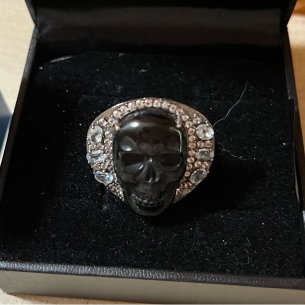 RARITIES Carol Brodie Onyx Skull w/Aquamarine & White Zircon💎